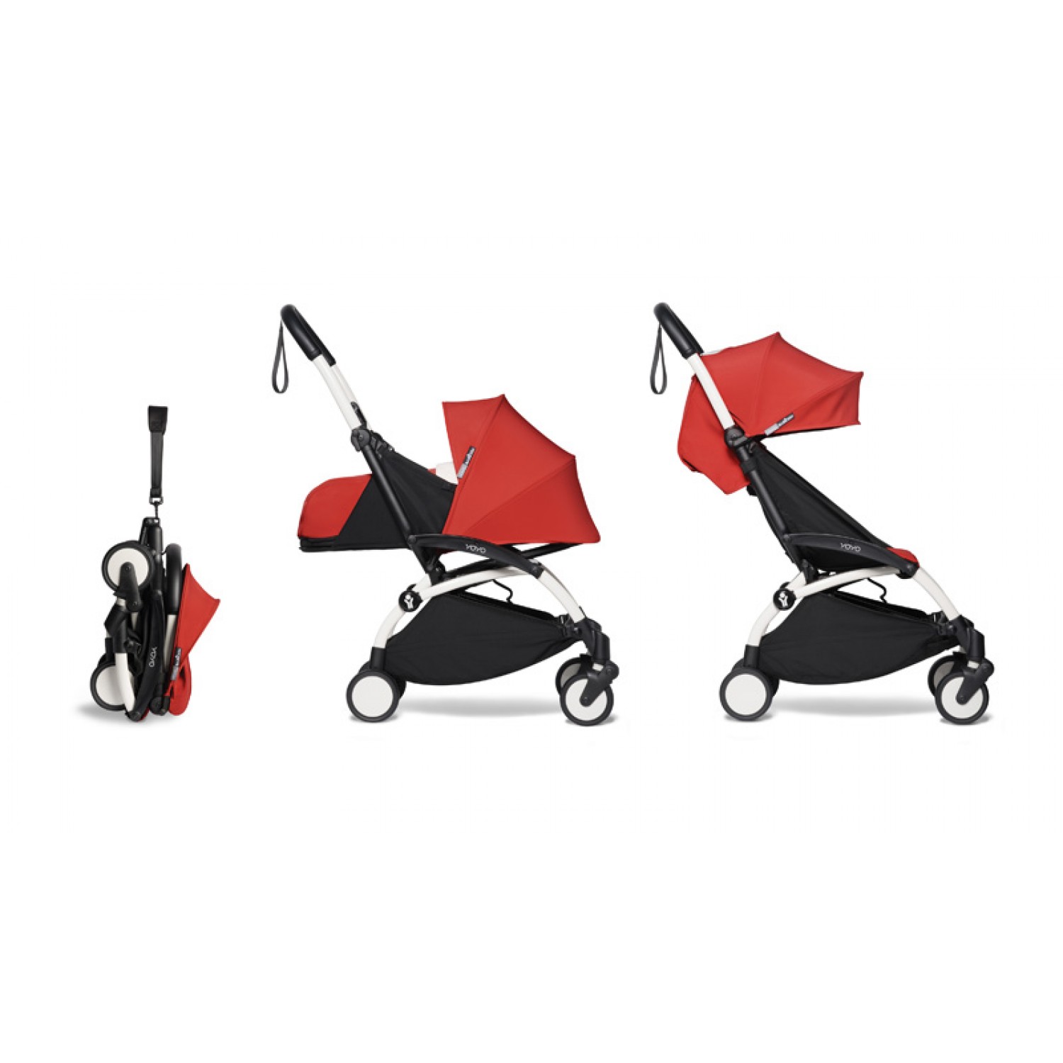 Complete BABYZEN stroller YOYO2  0+ and 6+ | White Chassis Red